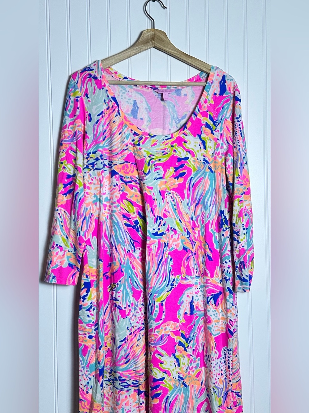 the Lilly Pulitzer Devon Dress  Tiki Pink Sunken Treasure" print L - Picture 4 of 10